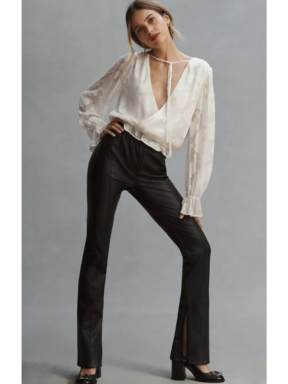 PILCRO Anthropologie Solid Black Glasgow Faux Leather Zip Hem Skinny Pants 25